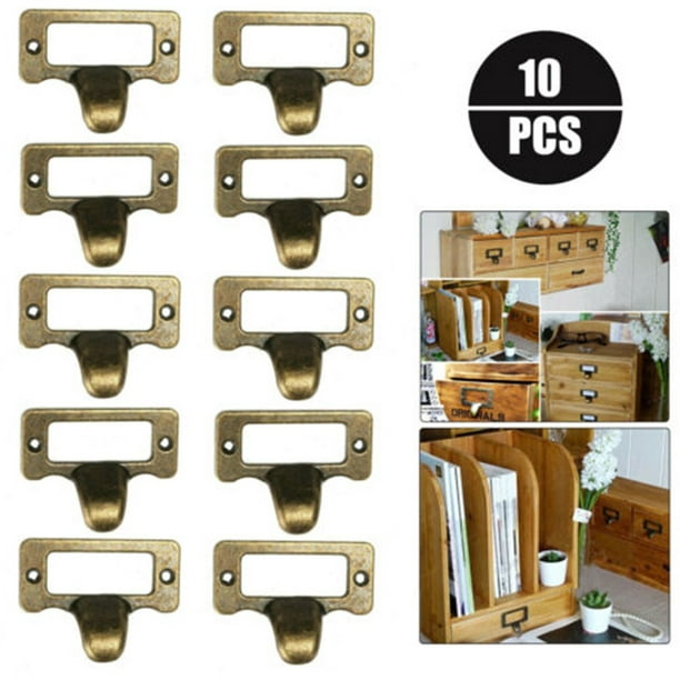 10x Brass Drawer Label Pull Cabinet Frame Handle File Name Card Holder 20*Screws